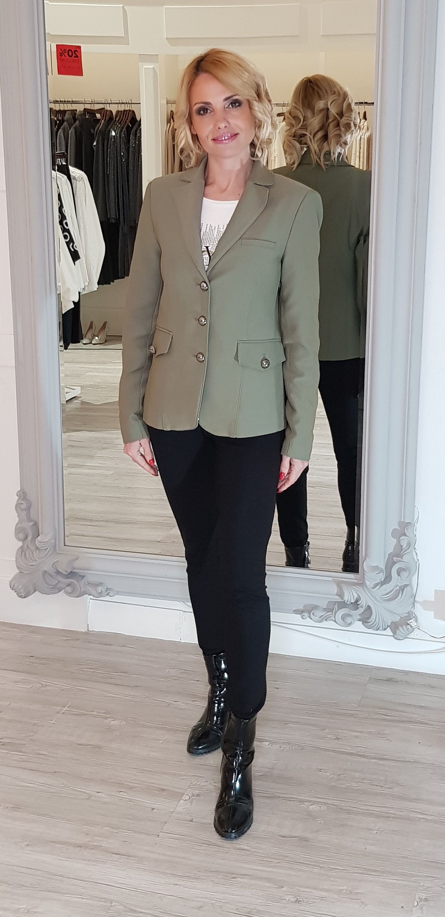 Khaki Green Lapel Collar Blazer