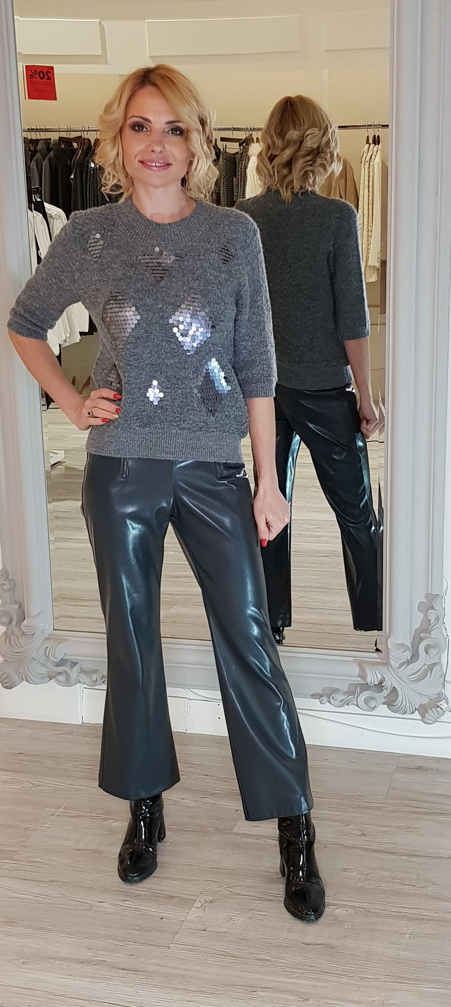 Grey Knit Top With Sequins