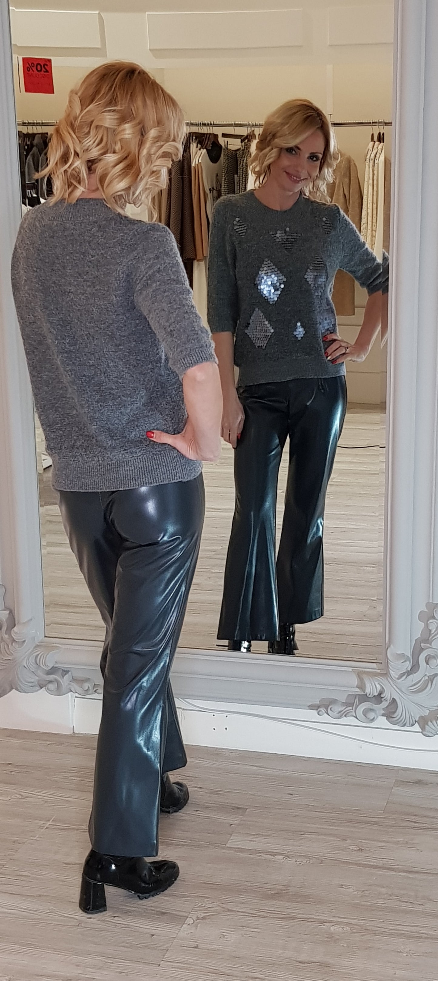 Grey Knit Top With Sequins