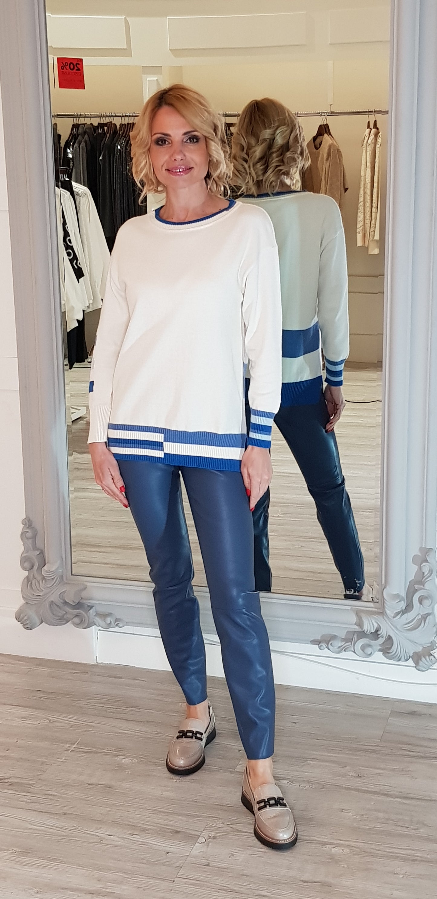 Cream And Blue Knit Jumper