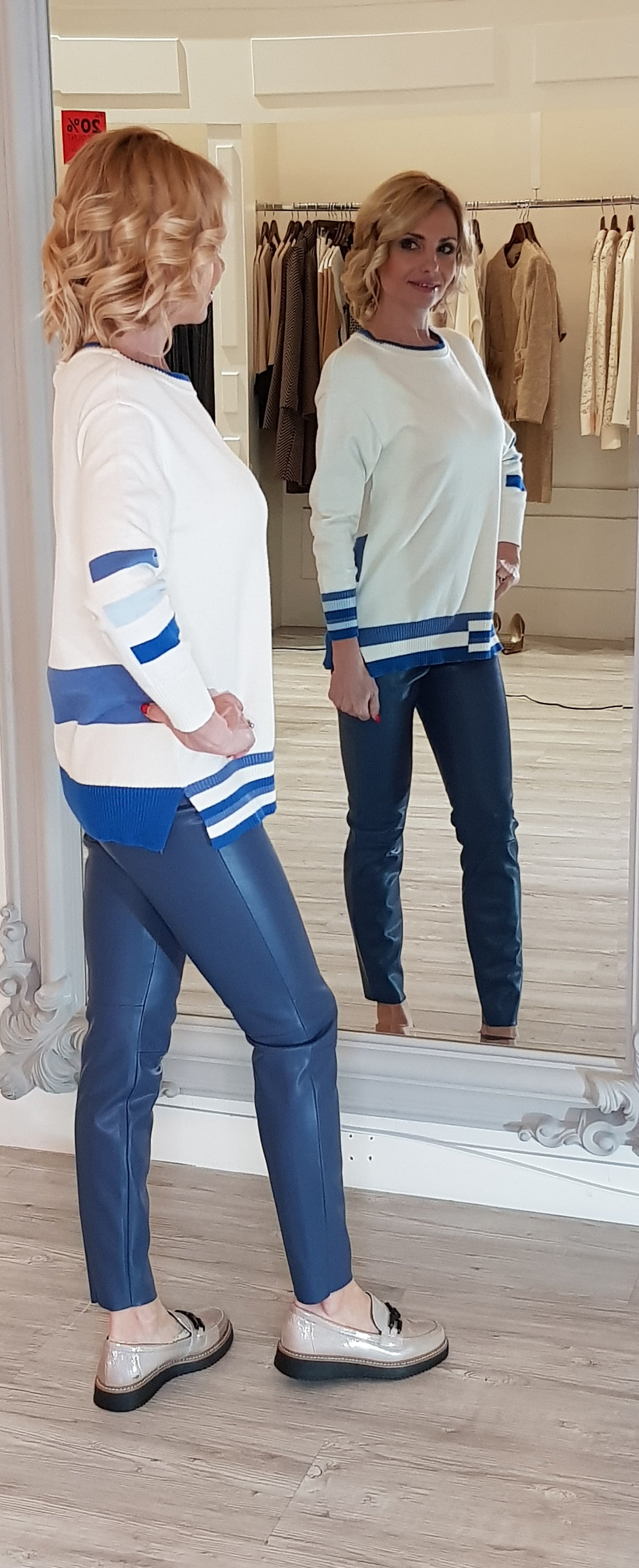 Cream And Blue Knit Jumper