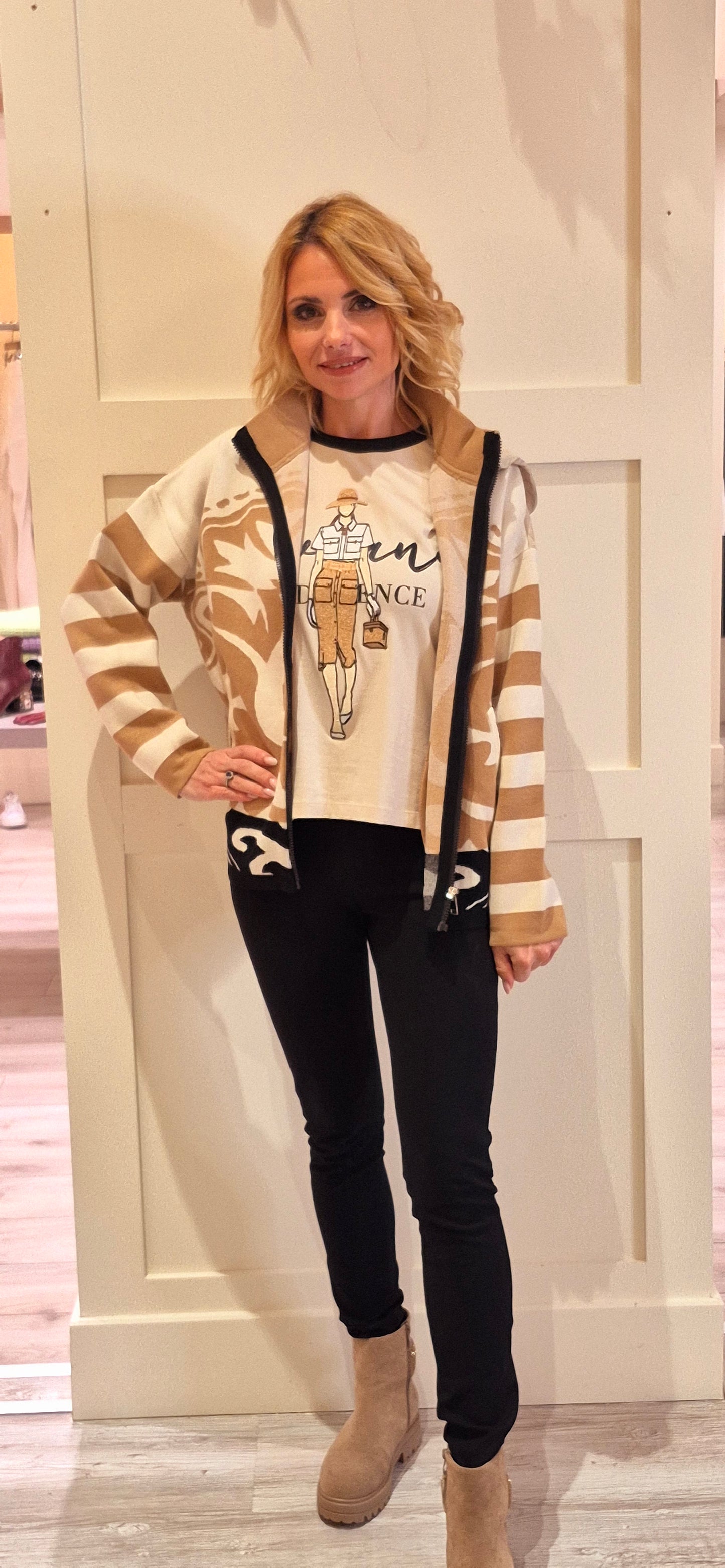 Beige Top With Girl Print