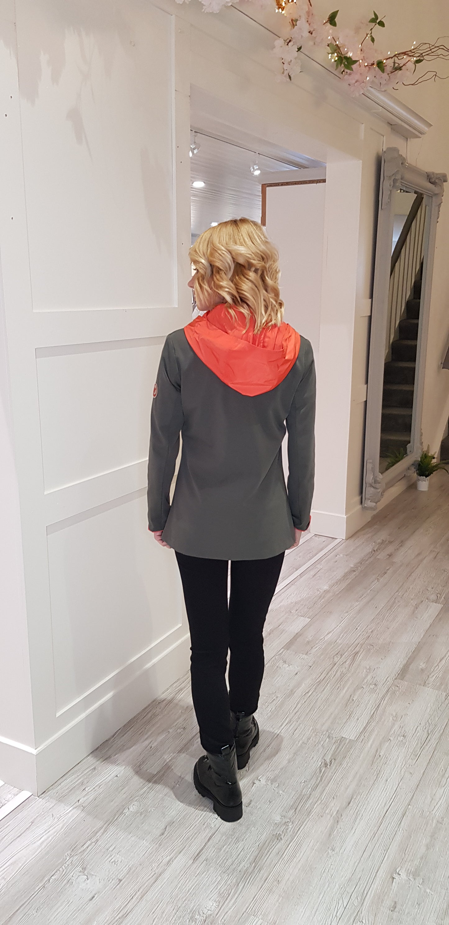 Khaki Jacket With Orange Hoodie