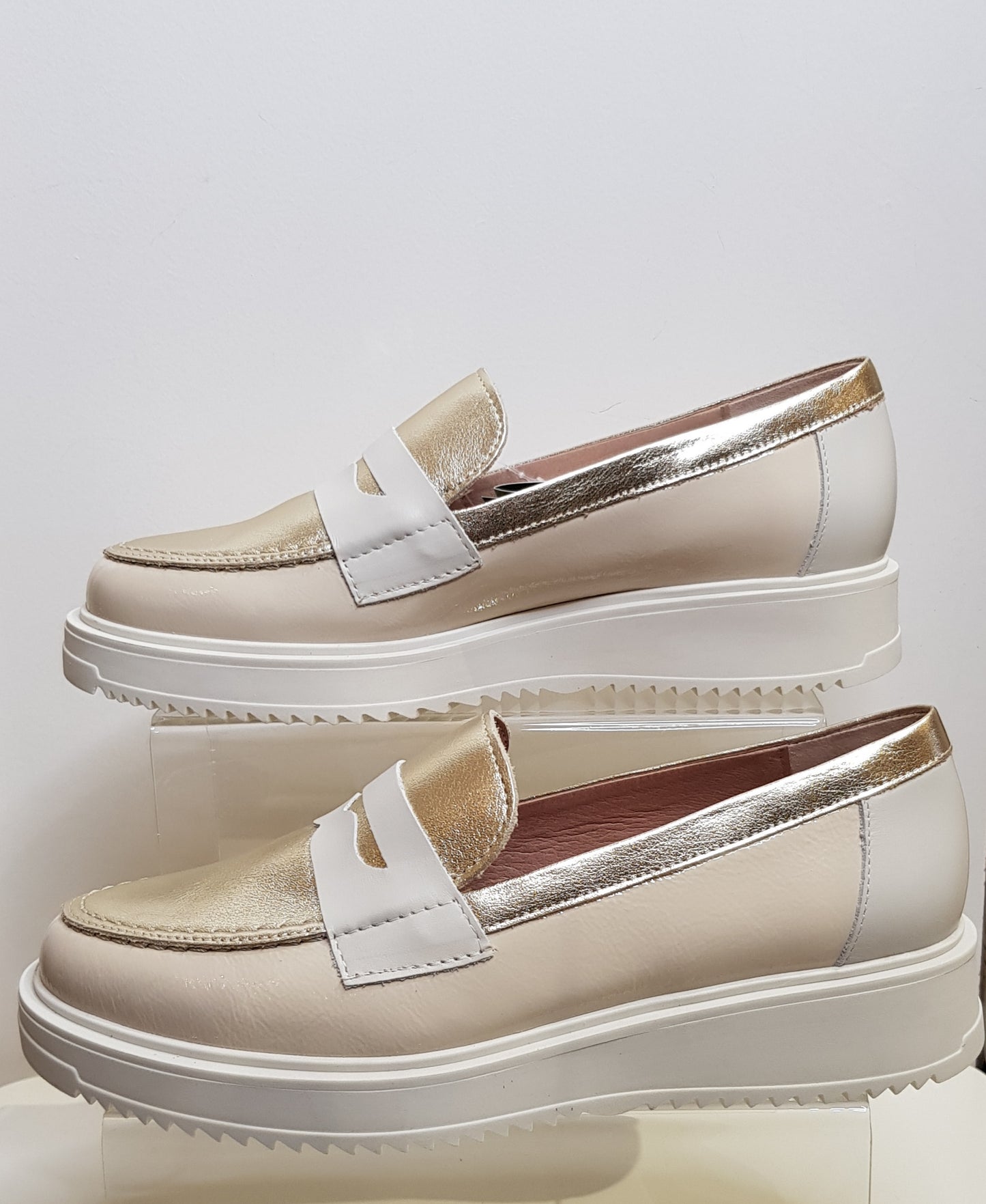 Cream And Gold Loafers