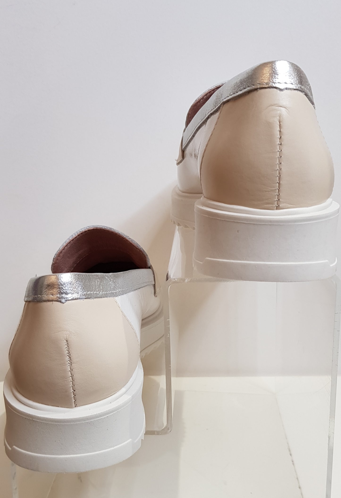 Cream And Silver Loafers