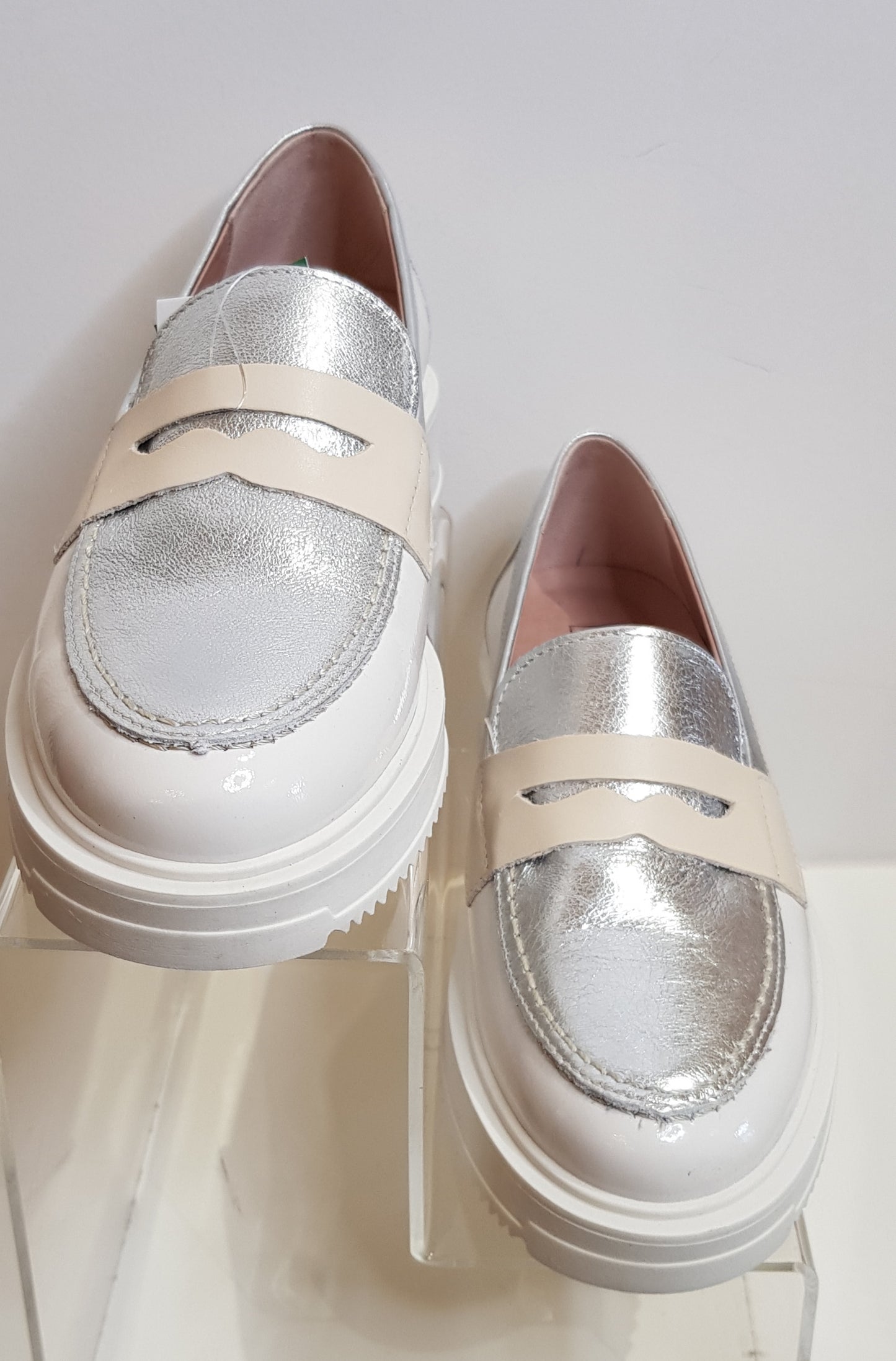 Cream And Silver Loafers