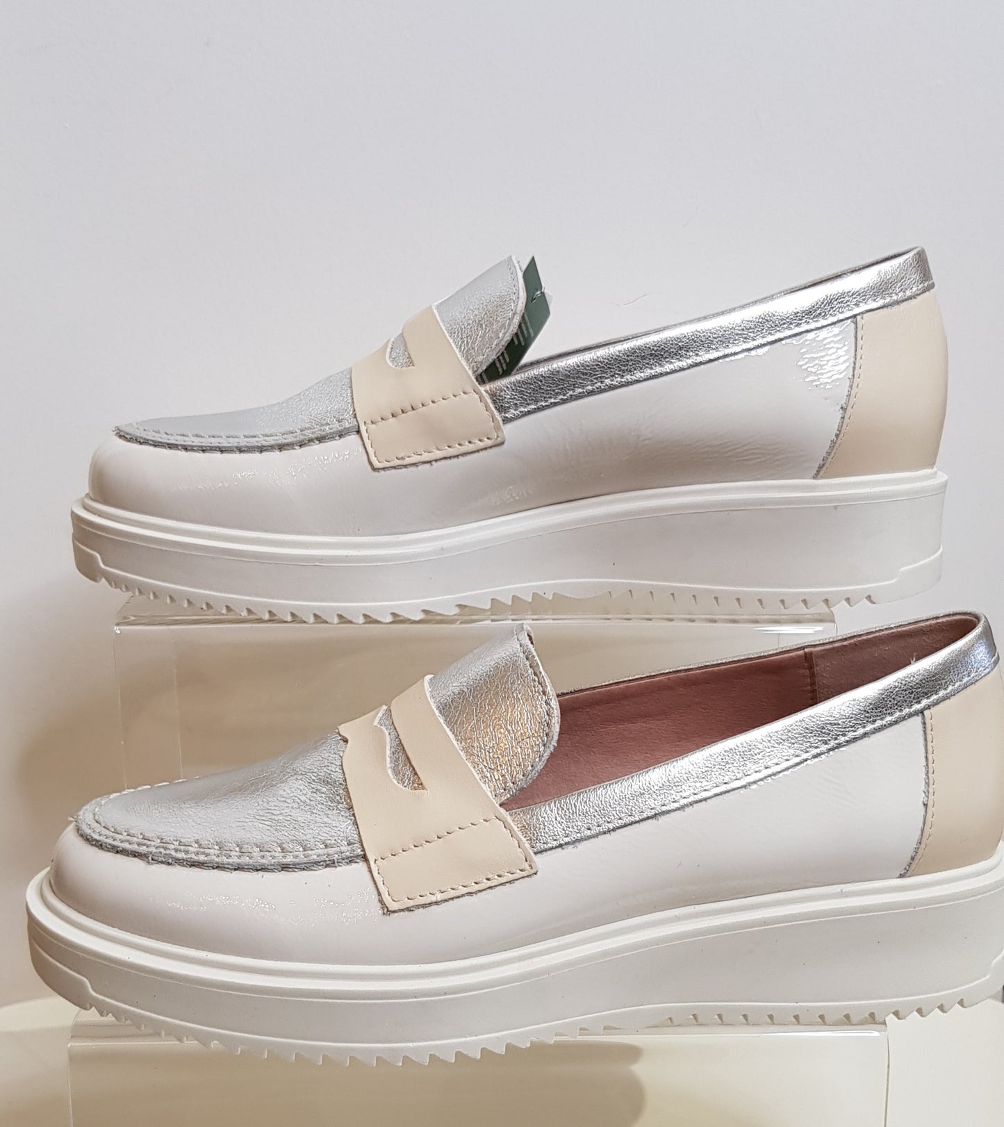 Cream And Silver Loafers