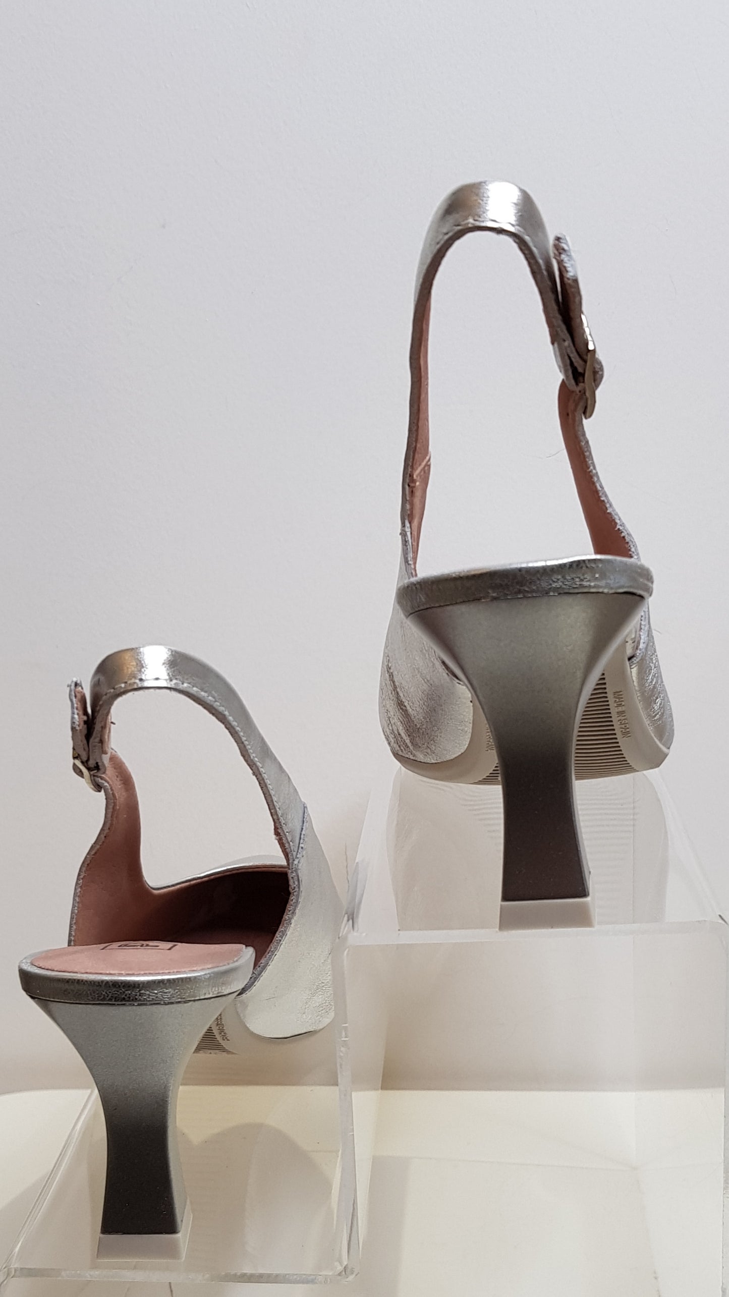 Silver Sling Back Heel Shoe