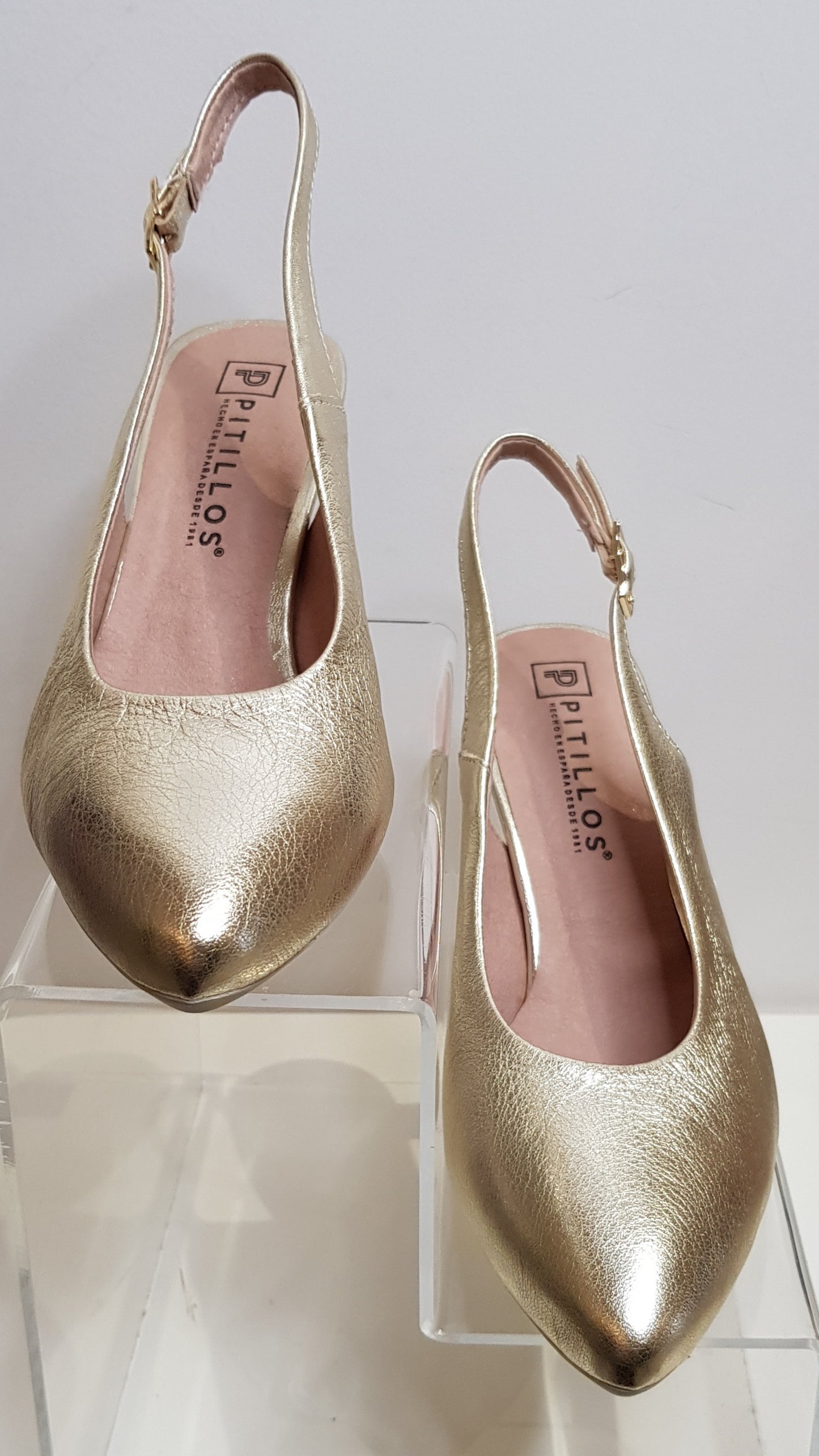 Gold Sling Back Heel Shoes