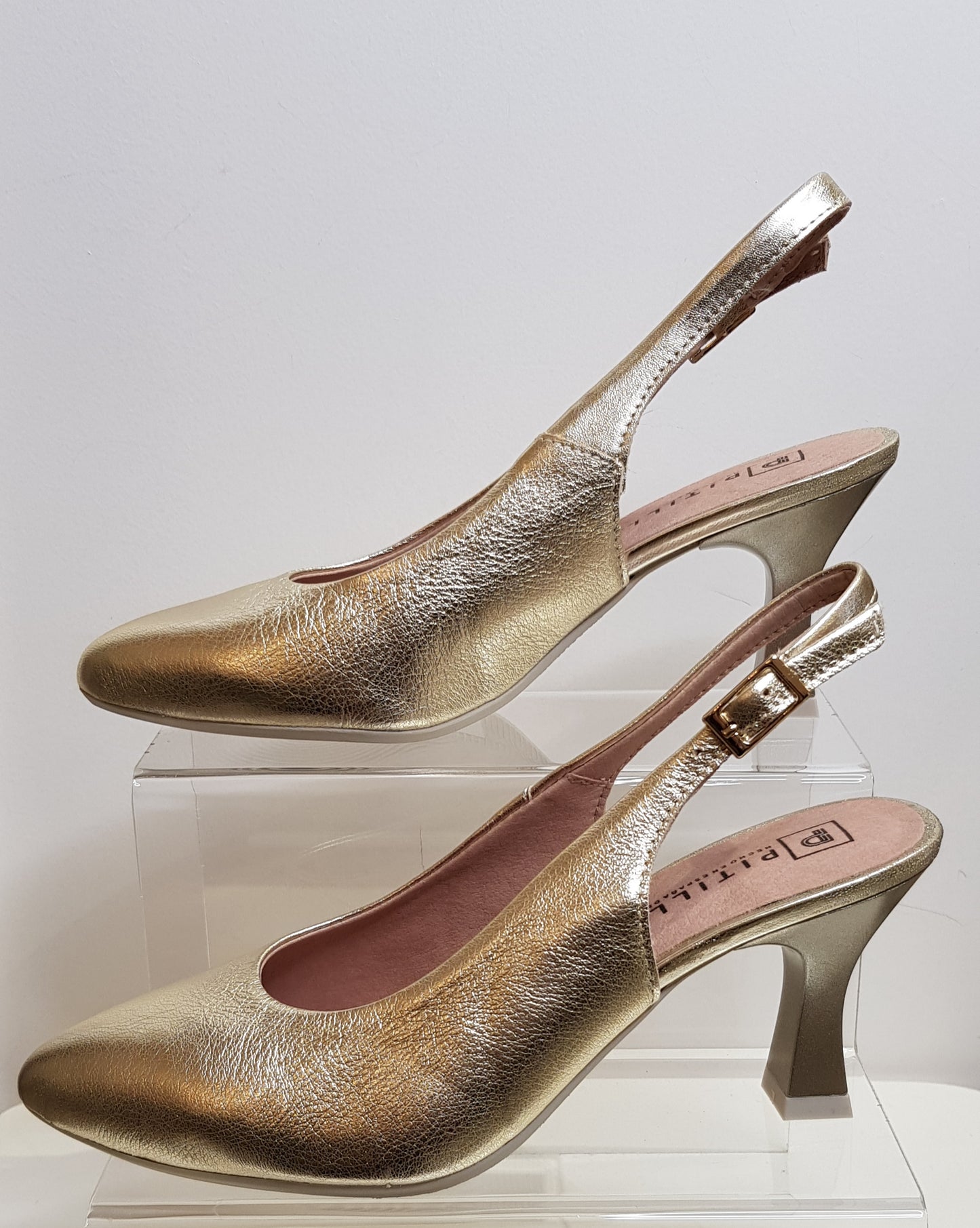 Gold Sling Back Heel Shoes