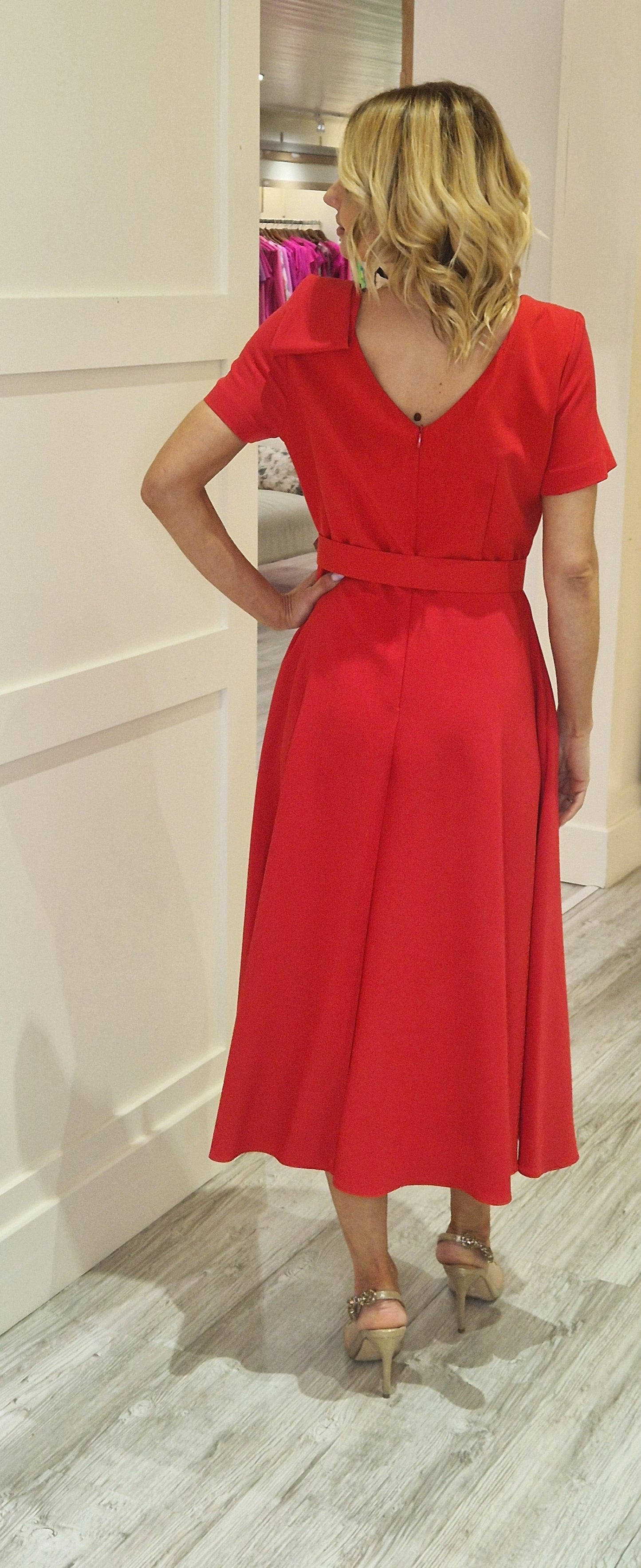 Red Midi Dress With Pockets