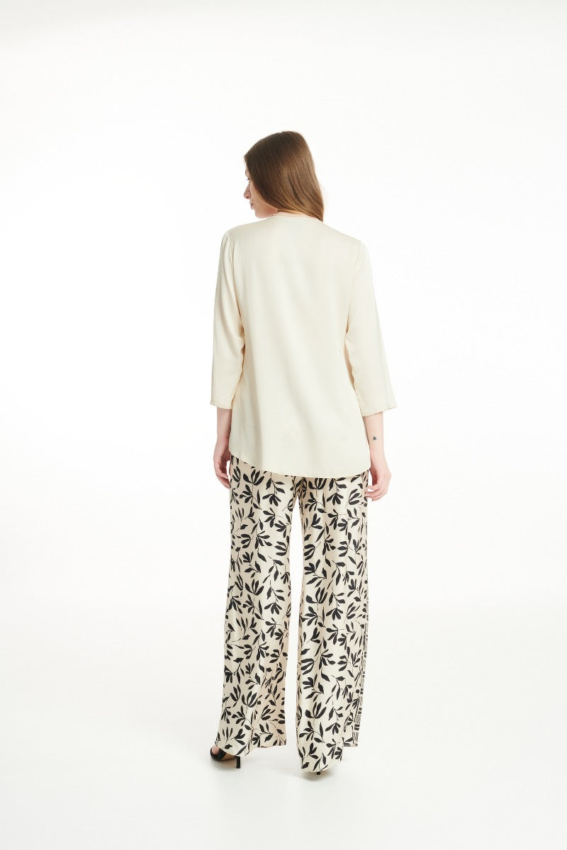 Cream/Black Printed Trousers