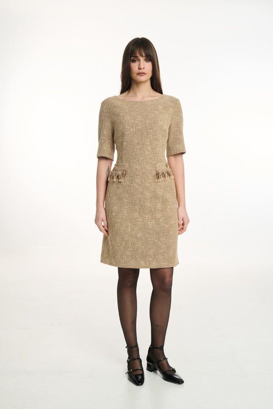 Gold Fringe Tweed Dress
