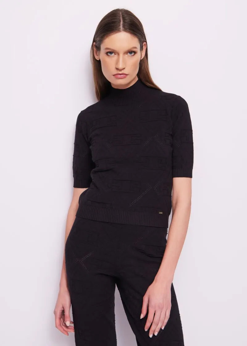 Black Jacquard Knit Top