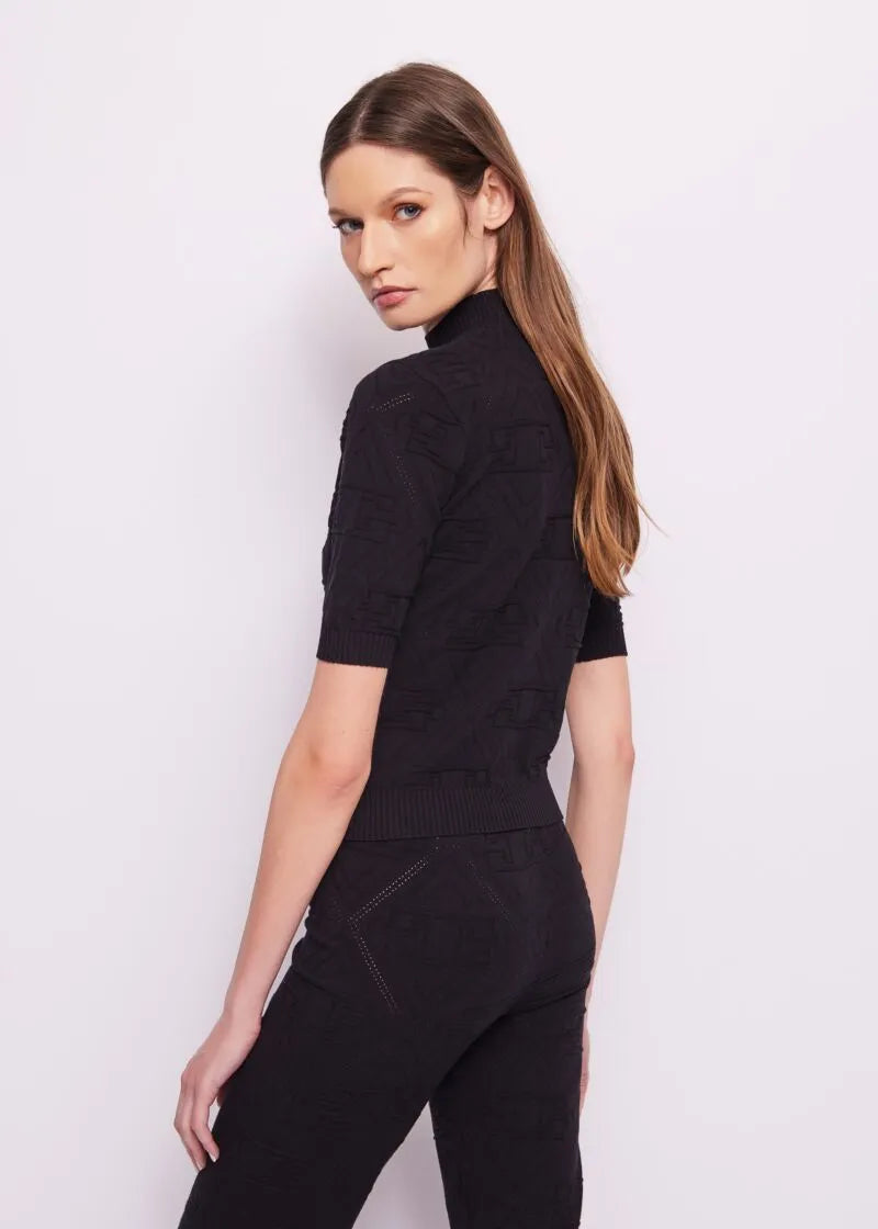 Black Jacquard Knit Top