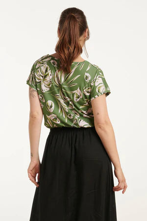 Stretch Top Met V-Hals Army-Light Green