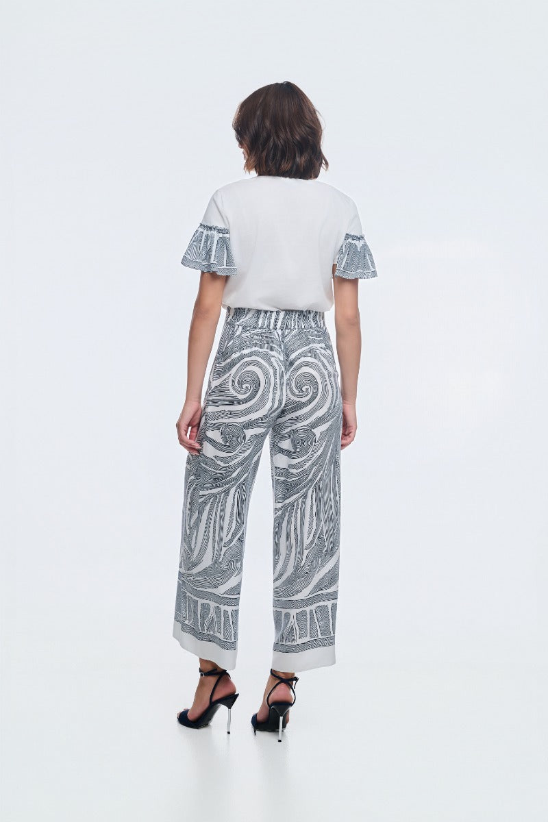 Cream And Navy Top with Frill Sleeves