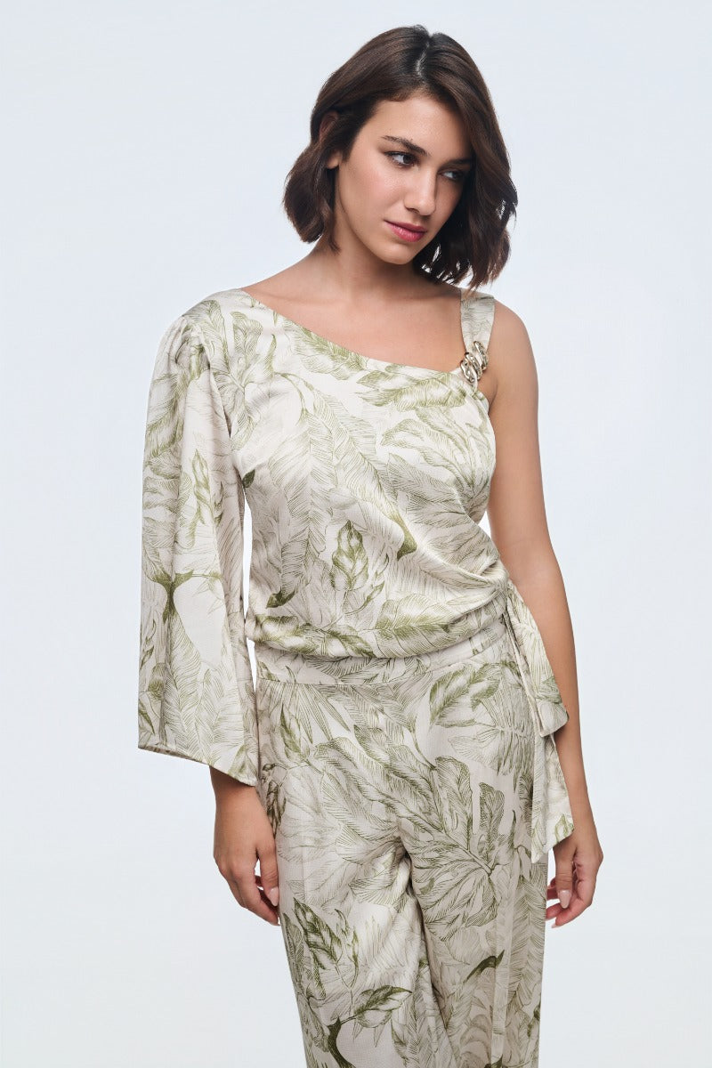 Cream And Olive Green Floral Trousers