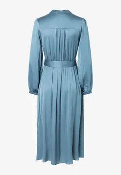 Blue Satin Look Midi Dress