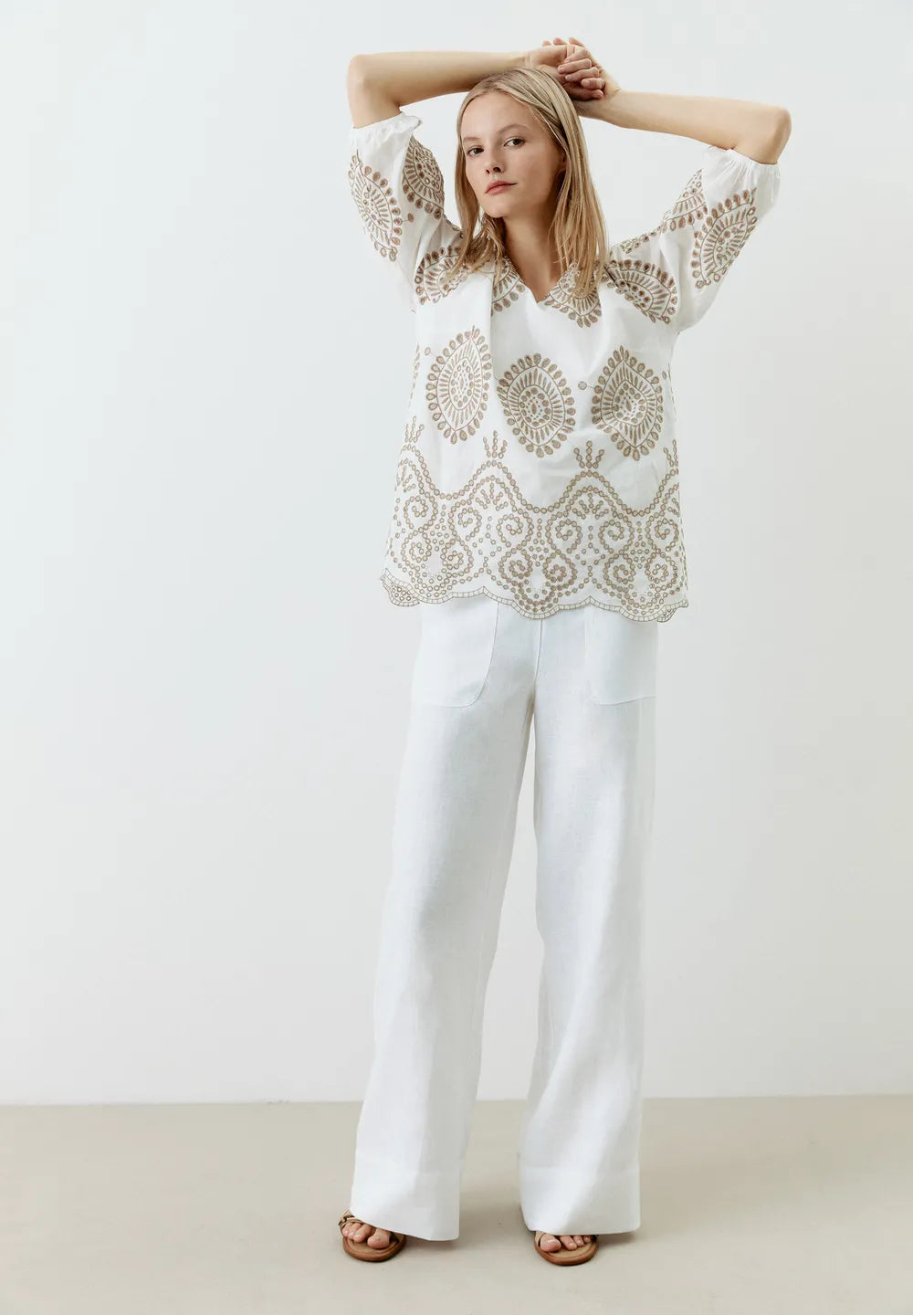 Lace Top, White & Beige