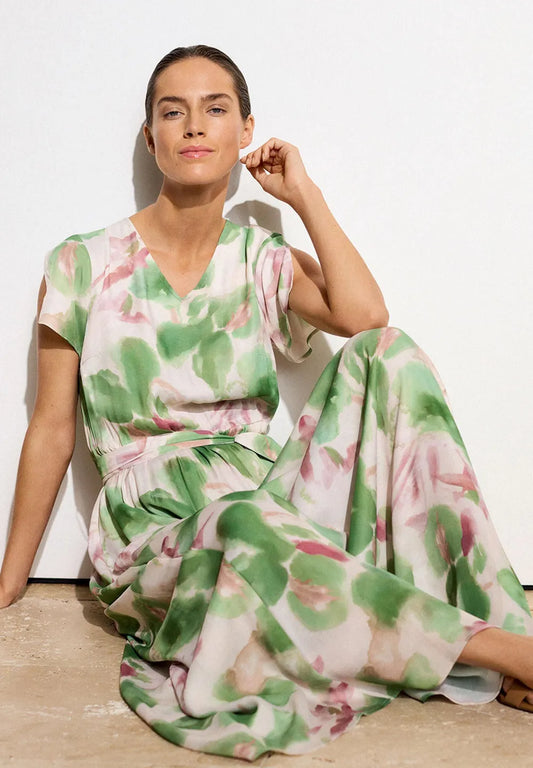 Flower Print Long Satin Dress