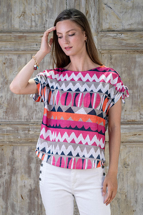 Orange And Pink Multicolour Top