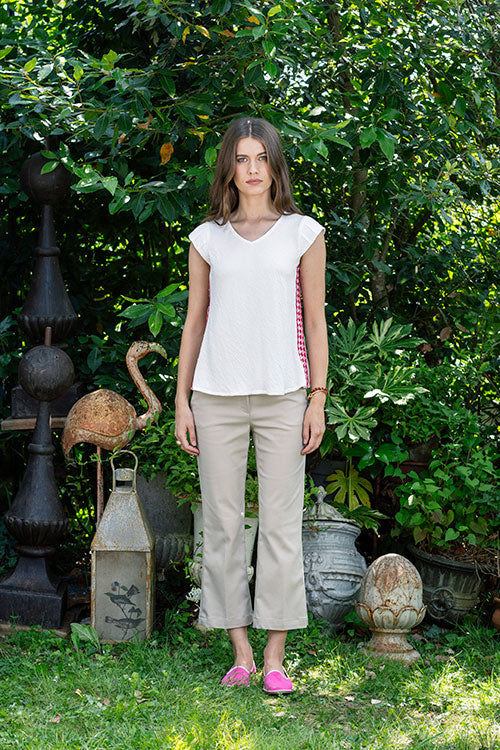 White And Beige Pink Side Stripe Top