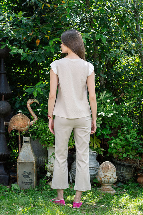 White And Beige Pink Side Stripe Top