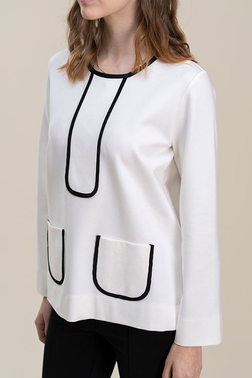 Cream Blouse With Black Trim