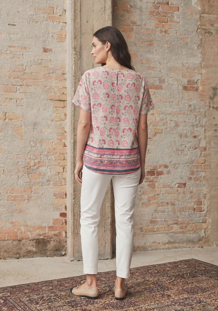 Coral And Green Print Top