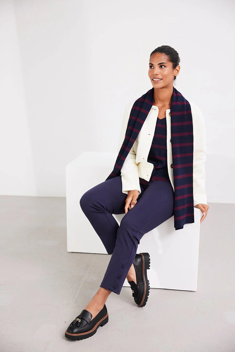 Burgundy And Navy Stripe Scarf