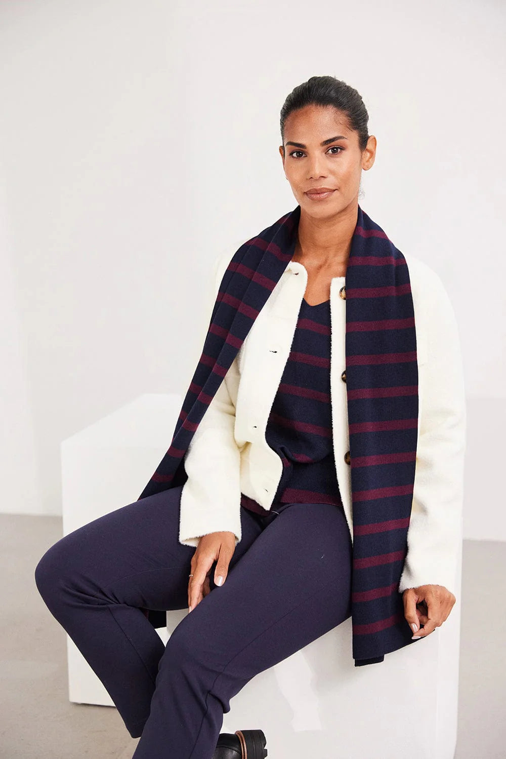 Burgundy And Navy Stripe Scarf