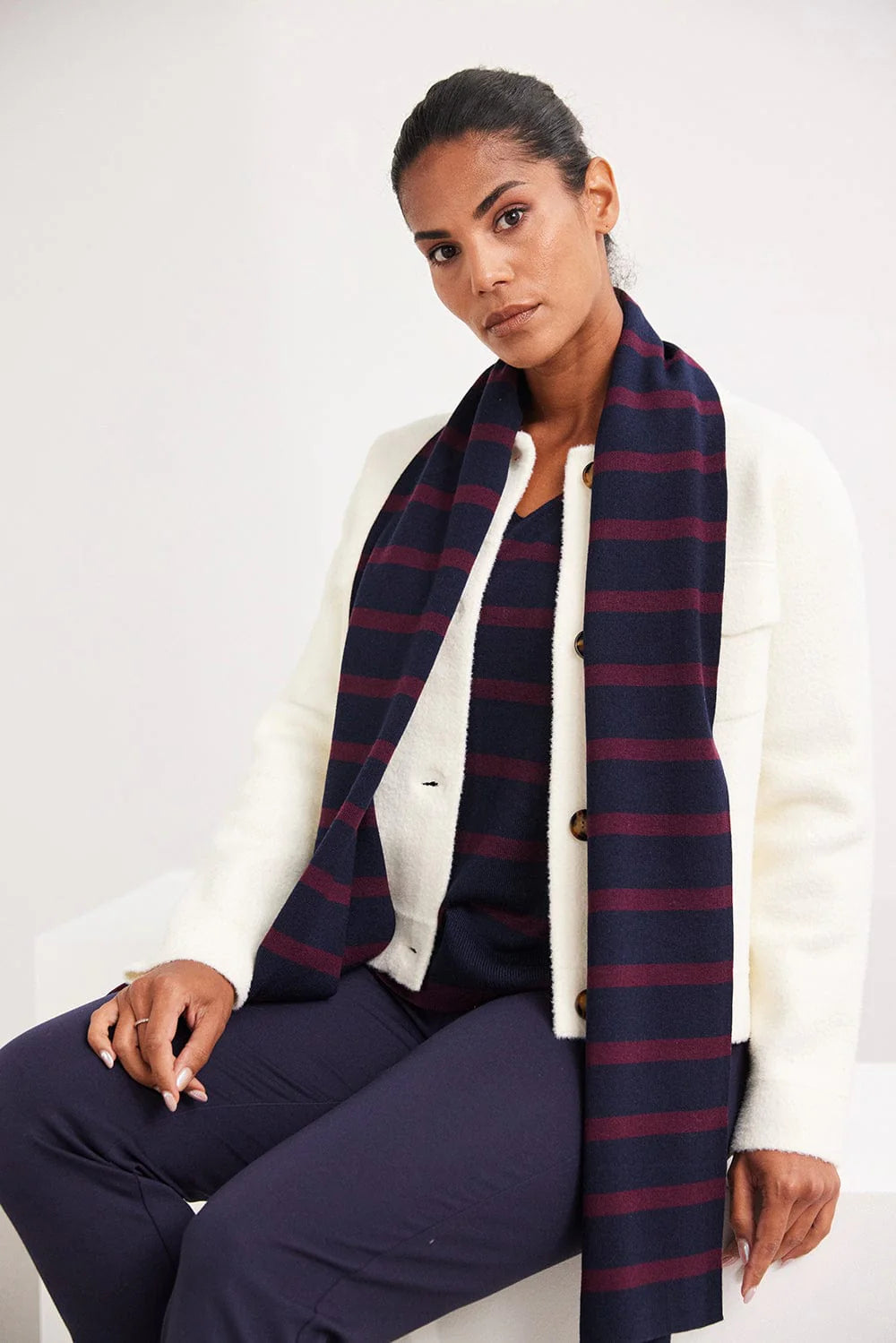 Burgundy And Navy Stripe Scarf