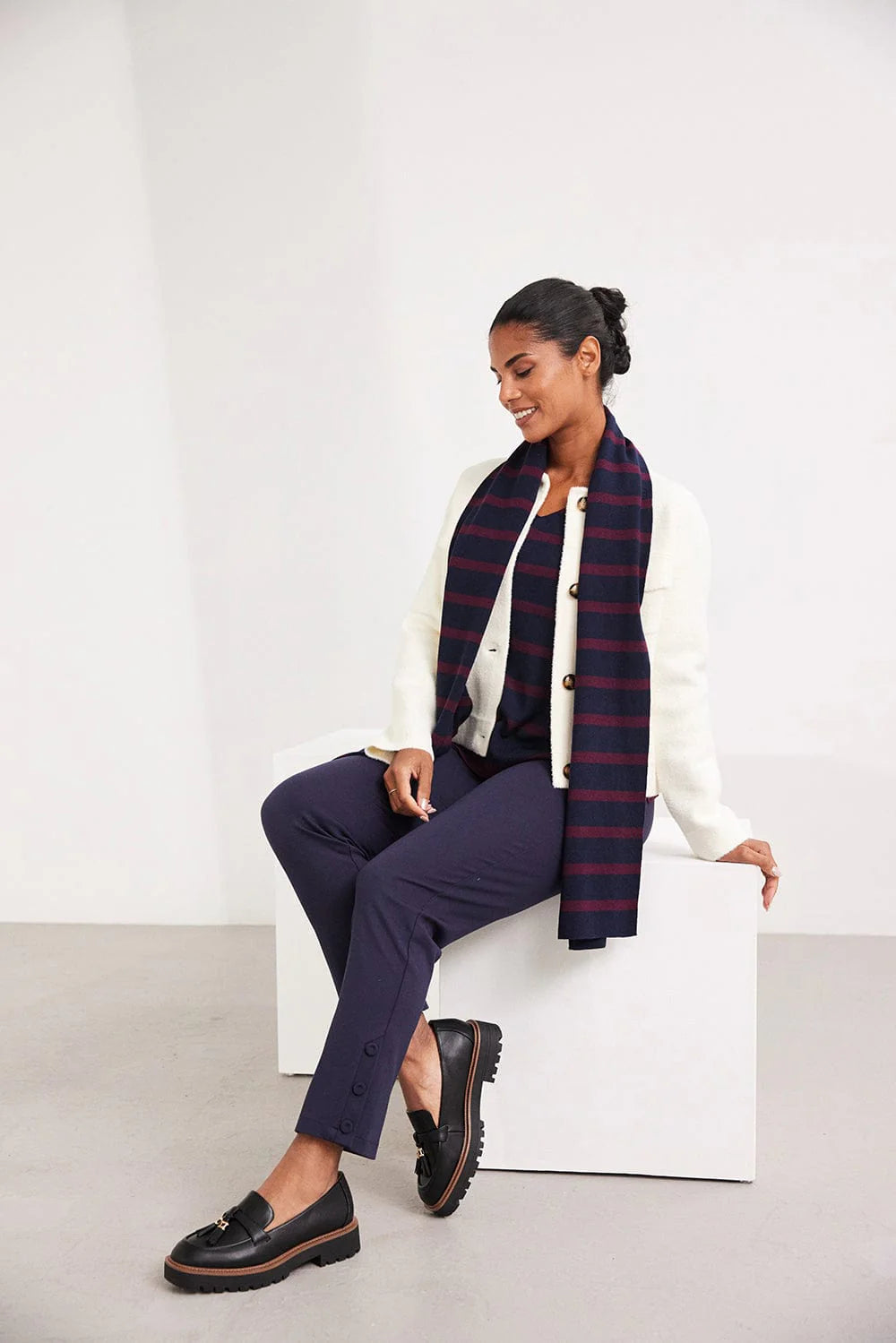 Burgundy And Navy Stripe Scarf