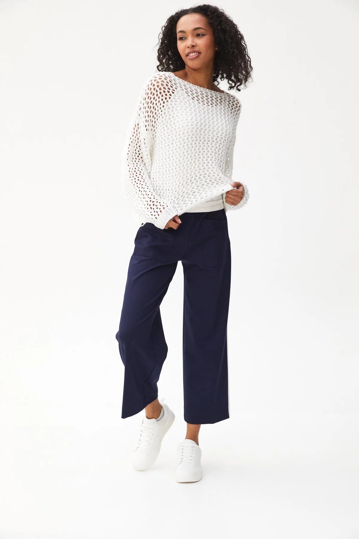 Side Stripe Crop Navy Trouser