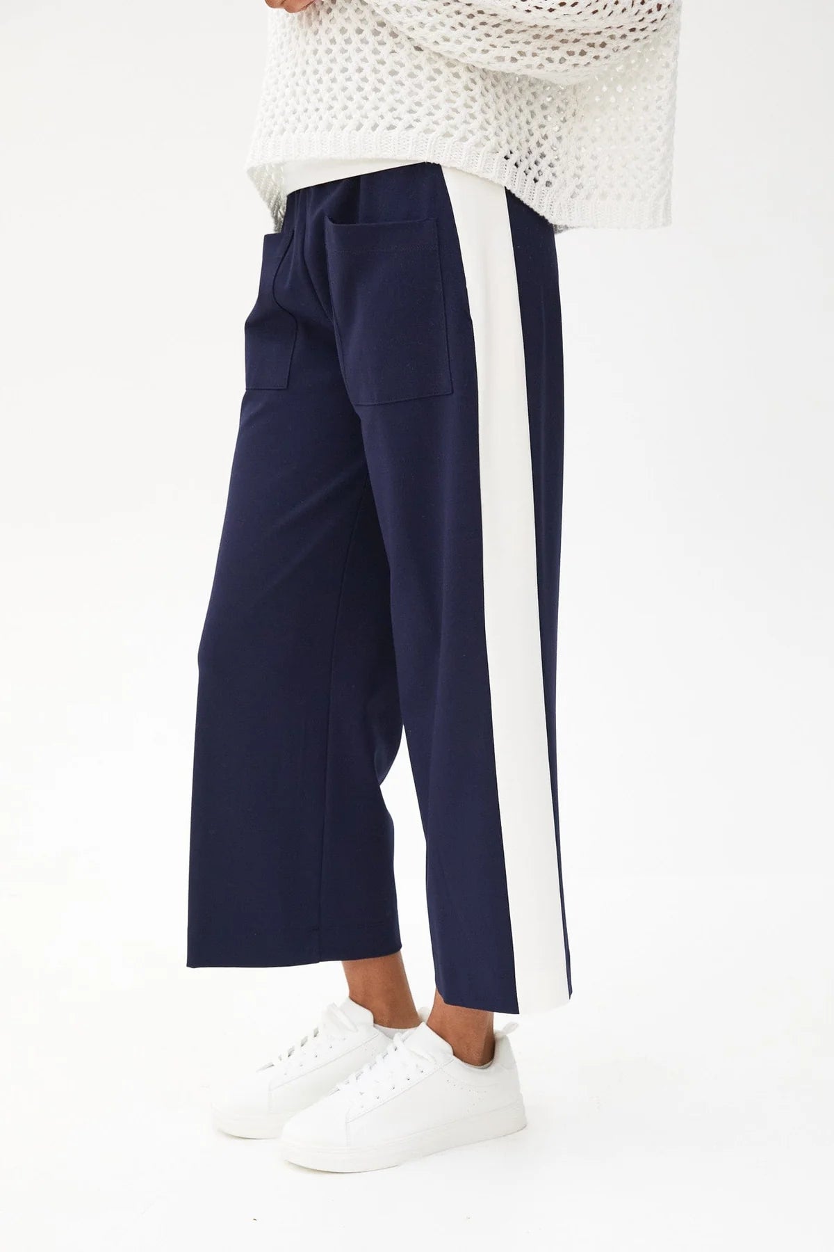 Side Stripe Crop Navy Trouser