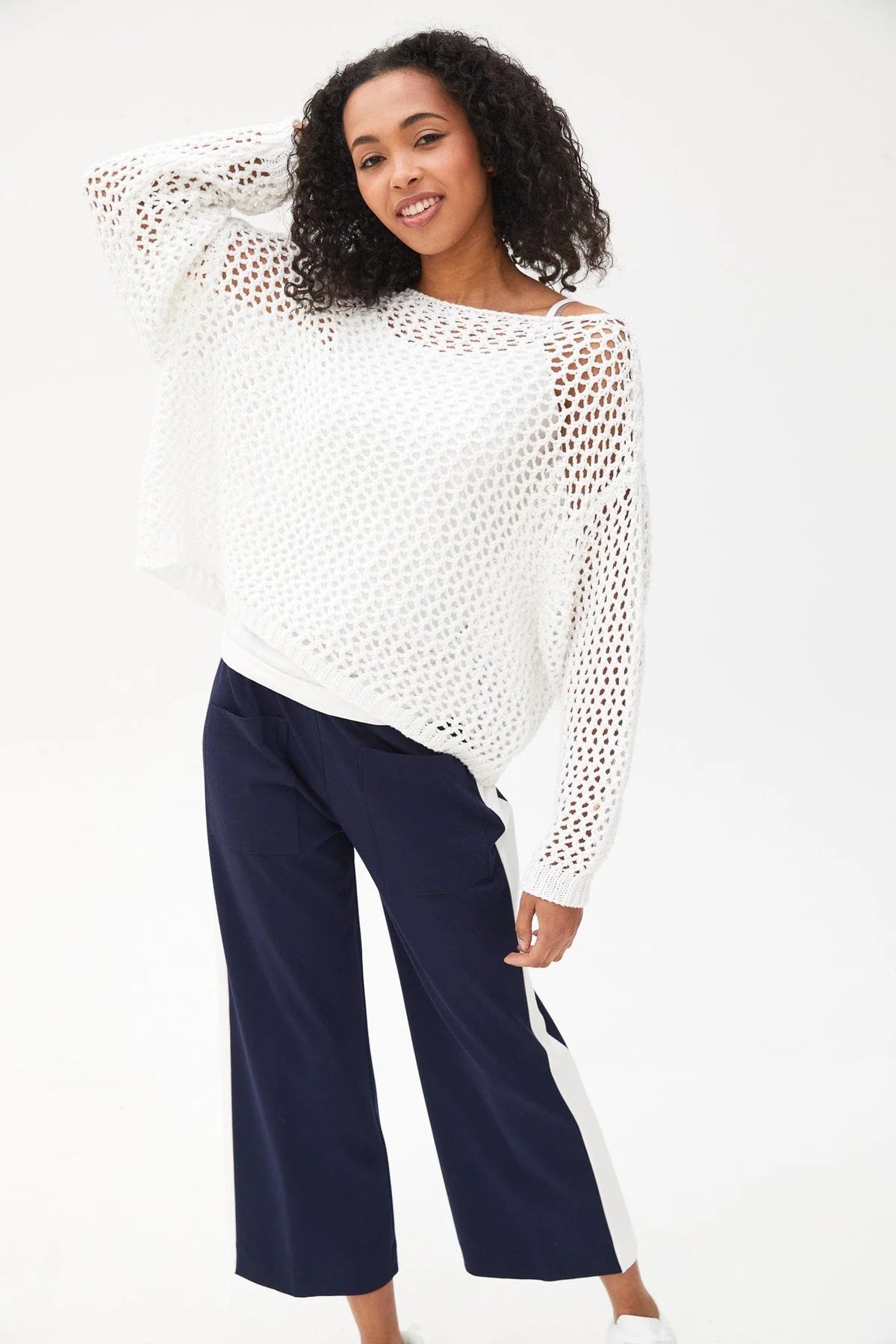 Side Stripe Crop Navy Trouser