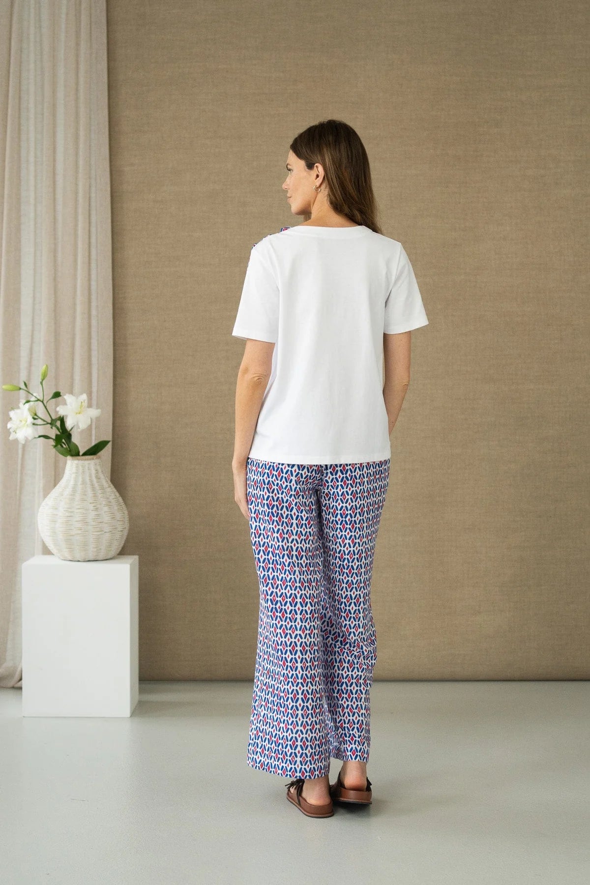 Pink And Blue Print Trousers