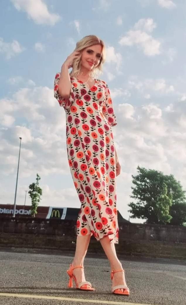 Gloria Ivory Silk Flower Midi Dress
