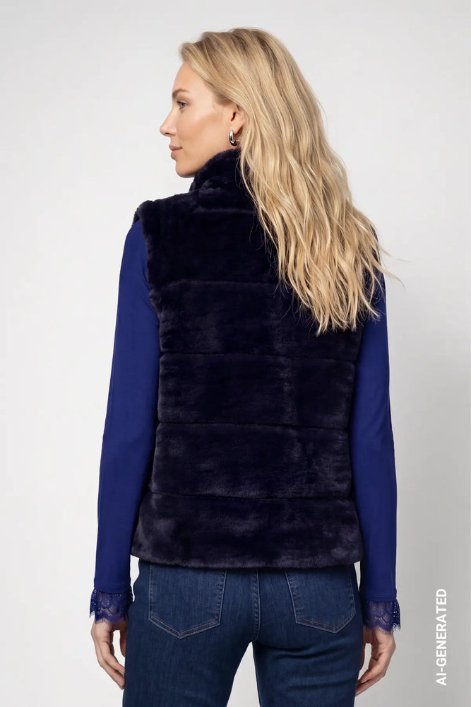 Dark Blue Faux Fur Waistcoat