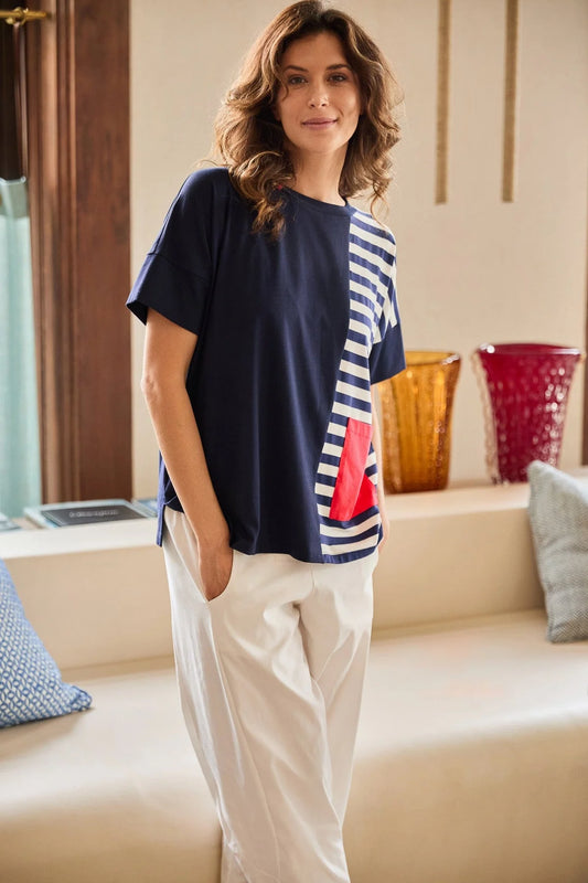 Navy & Red Stripe Top