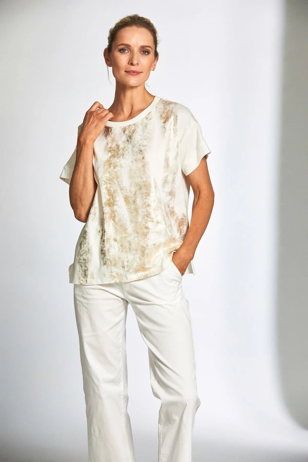 Metallic Front Cream Top