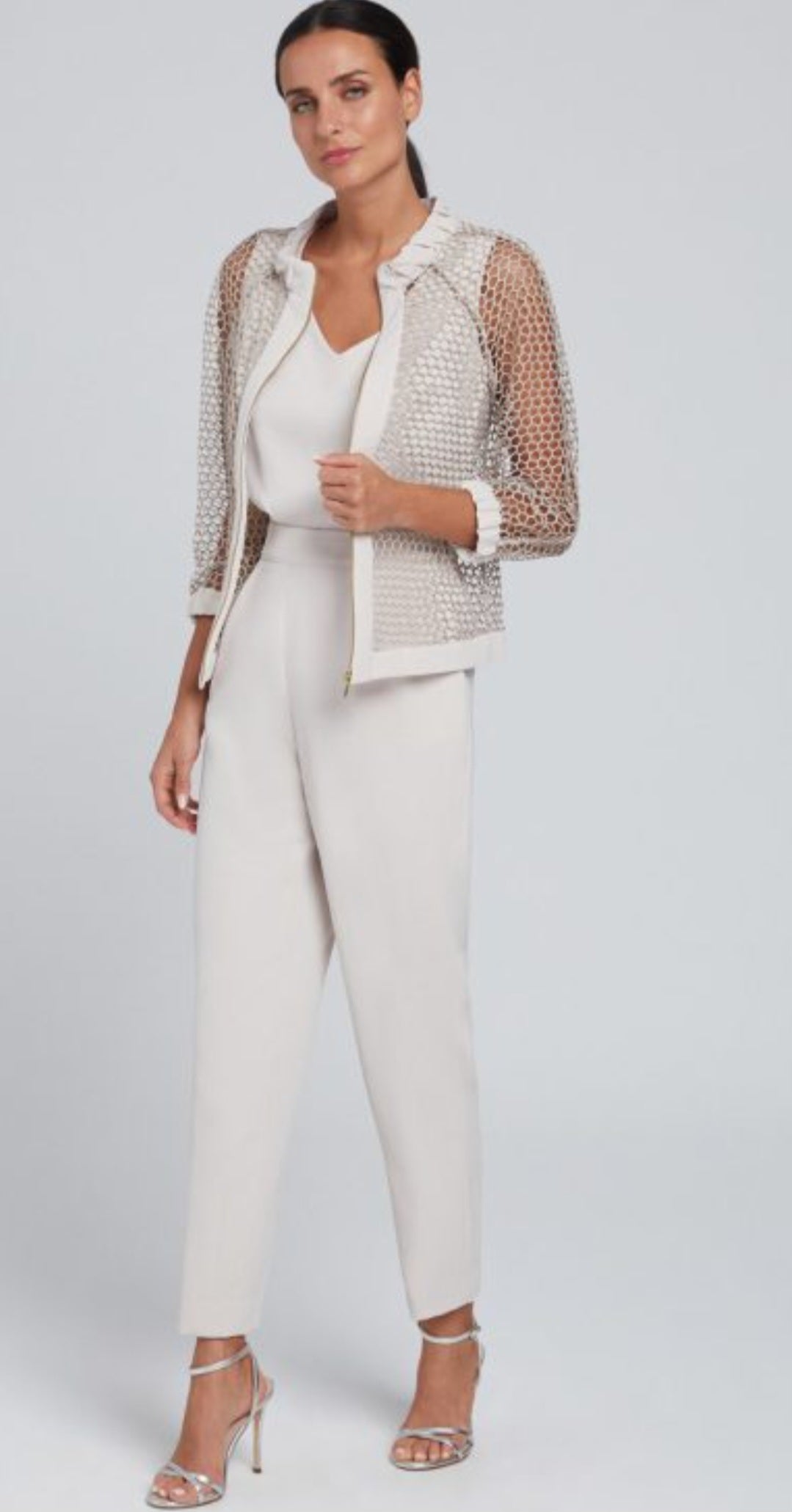 Taupe V- Neck Top Frill on Back