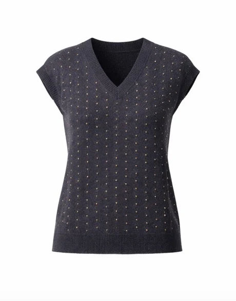Stud Sleeveless Knit With Crystal Detail
