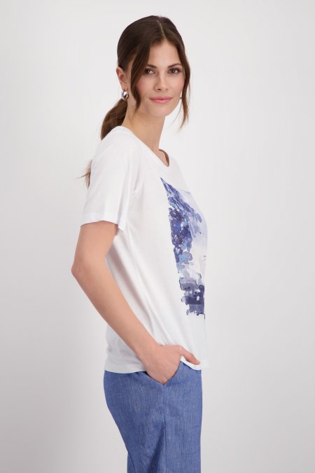 White & Blue Print T-Shirt