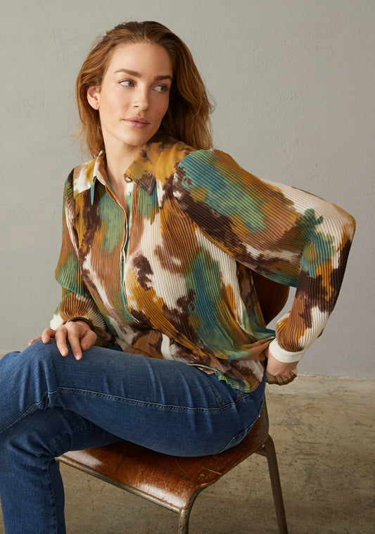 Green And Rust Printed Shirt