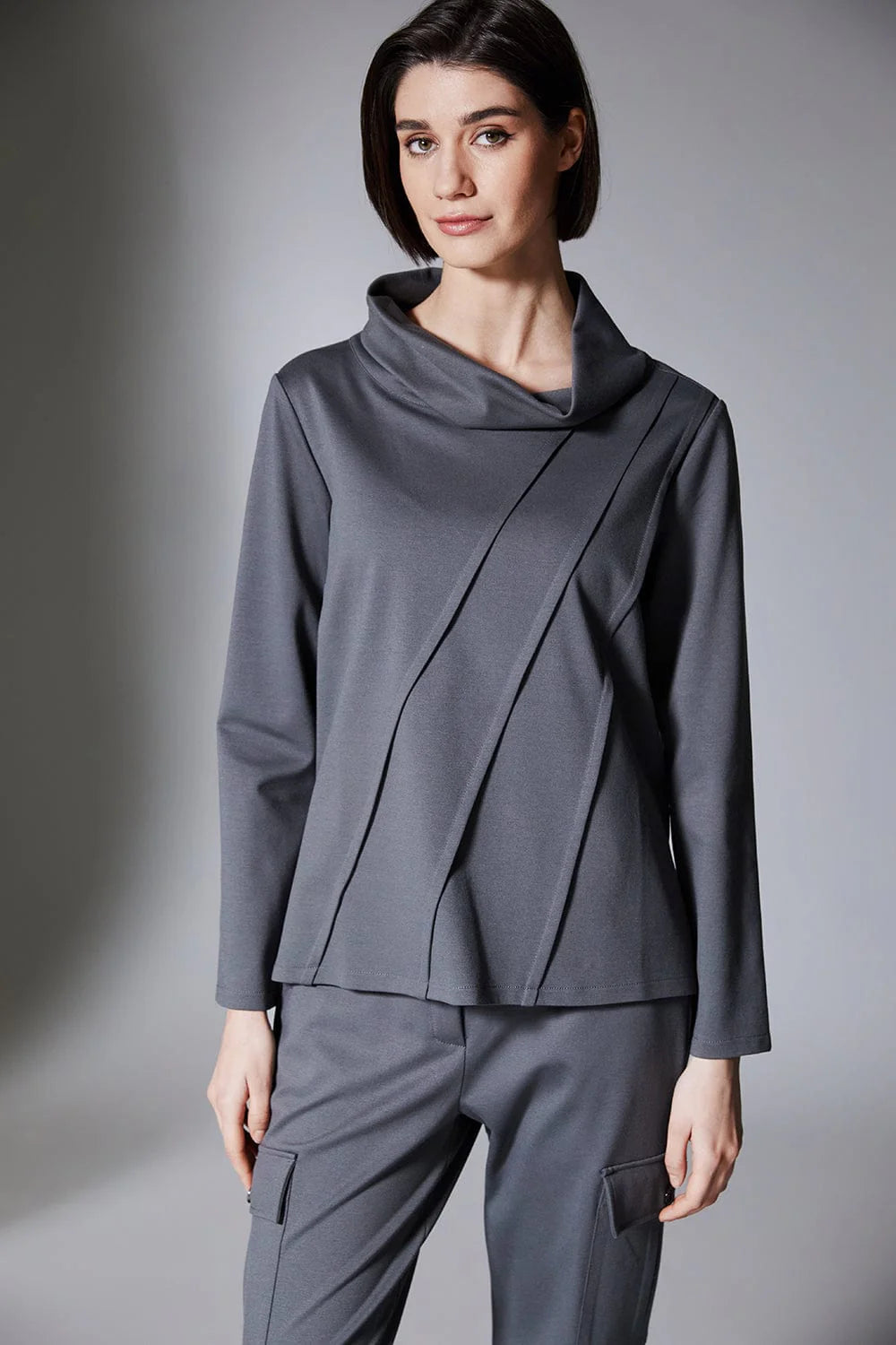 Kahki Cowl Pintuck Top