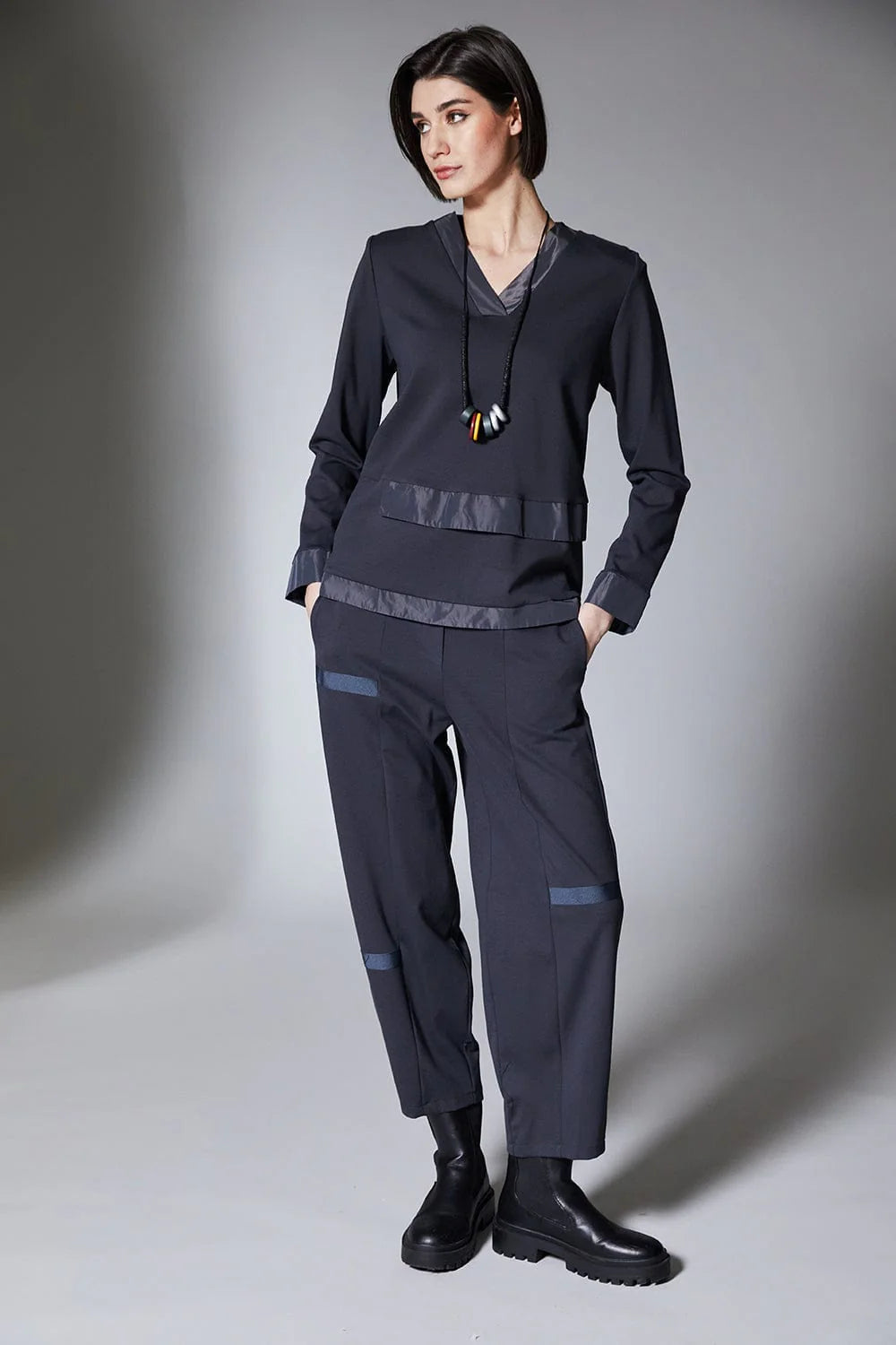 GreyTaffeta Trim Top