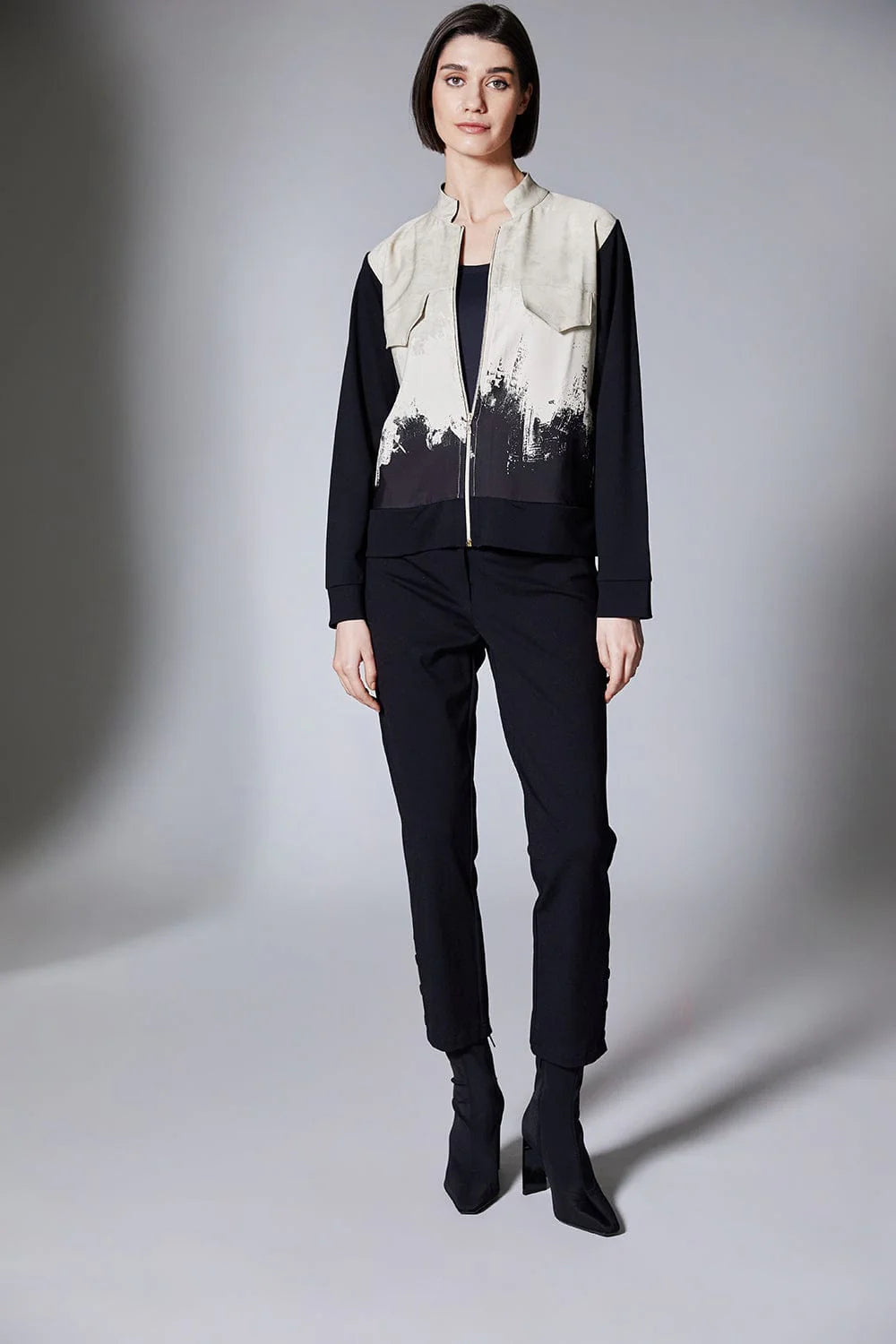 Black & Beige Print Zip Jacket