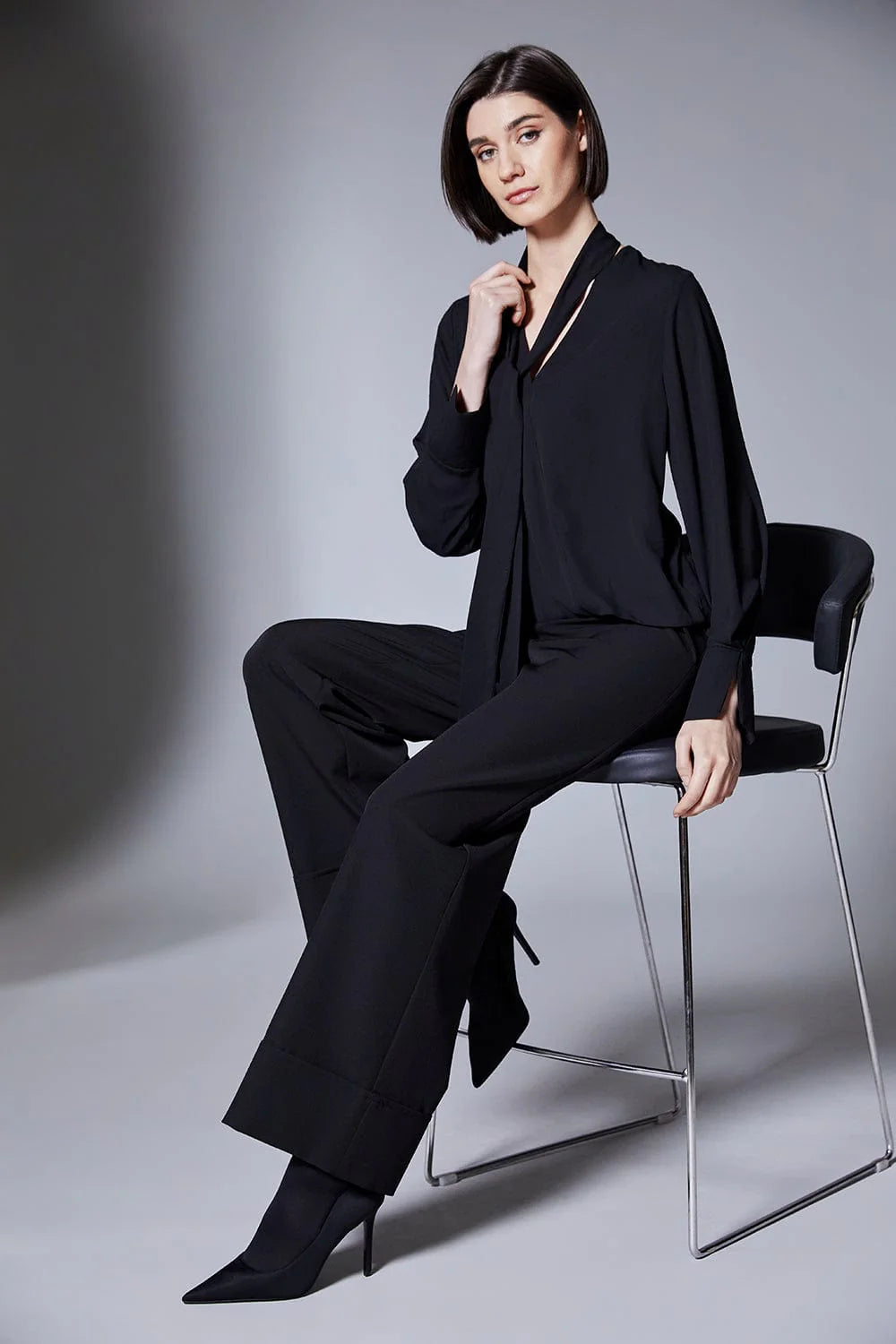 Black Cocktail Sparkle Blouse With Detachable Scarf